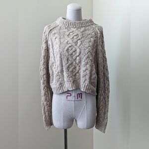 Free People Cropped Cable Knit Sweater in Oatmeal